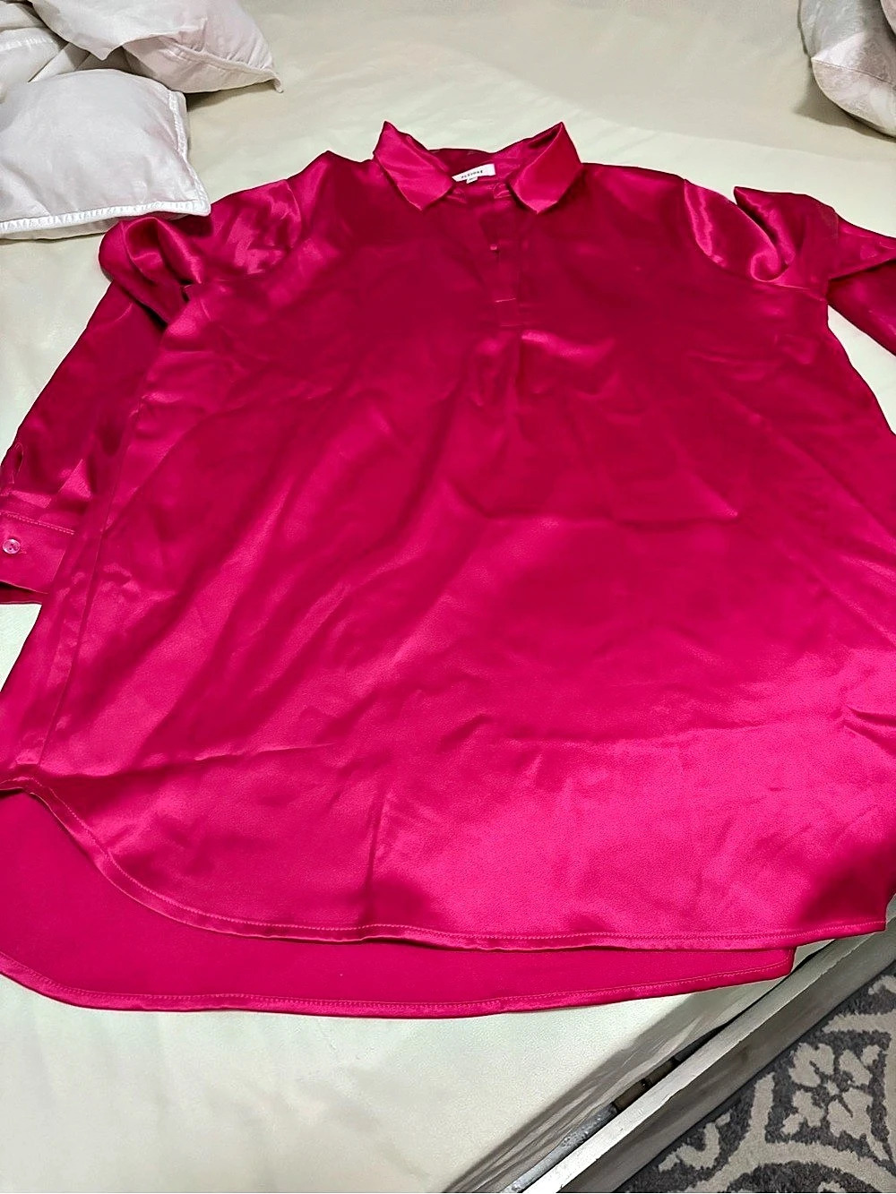 PLEIONE Long Sleeve Collared Satin Tunic Pink Size Large